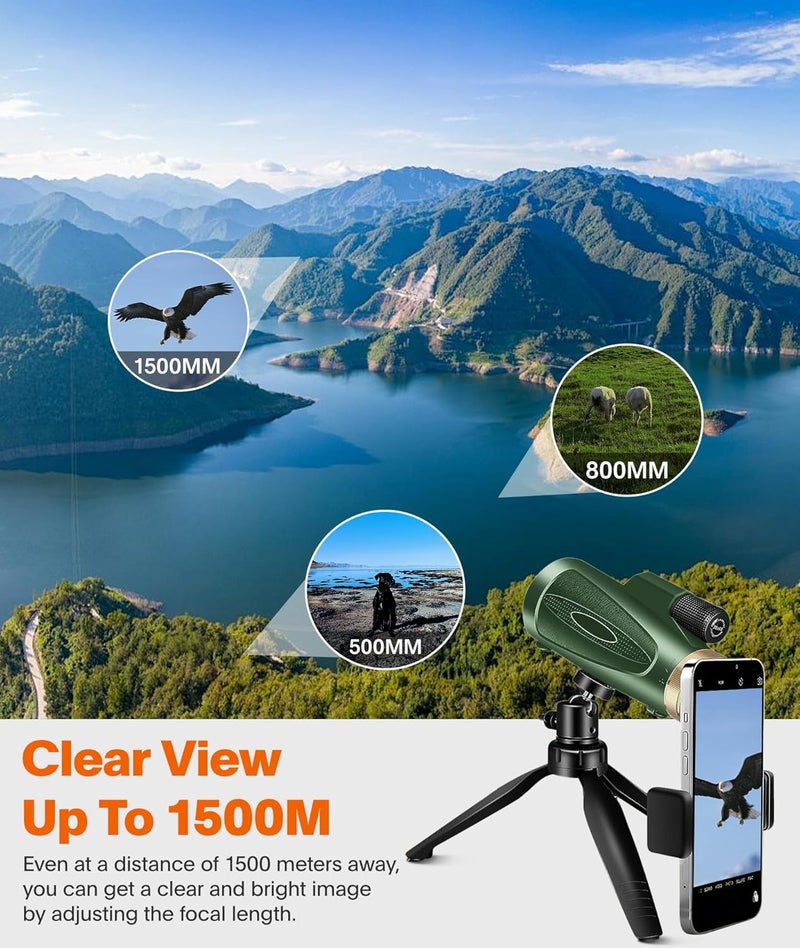 KTBDING Monocular Telescope 80x100 High Power with Smartphone Adapter Tripod,Larger Vision Monoculars for Adults with BAK4 Prism & FMC Lens, Suitable for Bird Watching Hunting Hiking Camping Wildlife-Green - Image 4